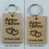 Porte-clé Couple 2 Cœurs personnalisé Merisier